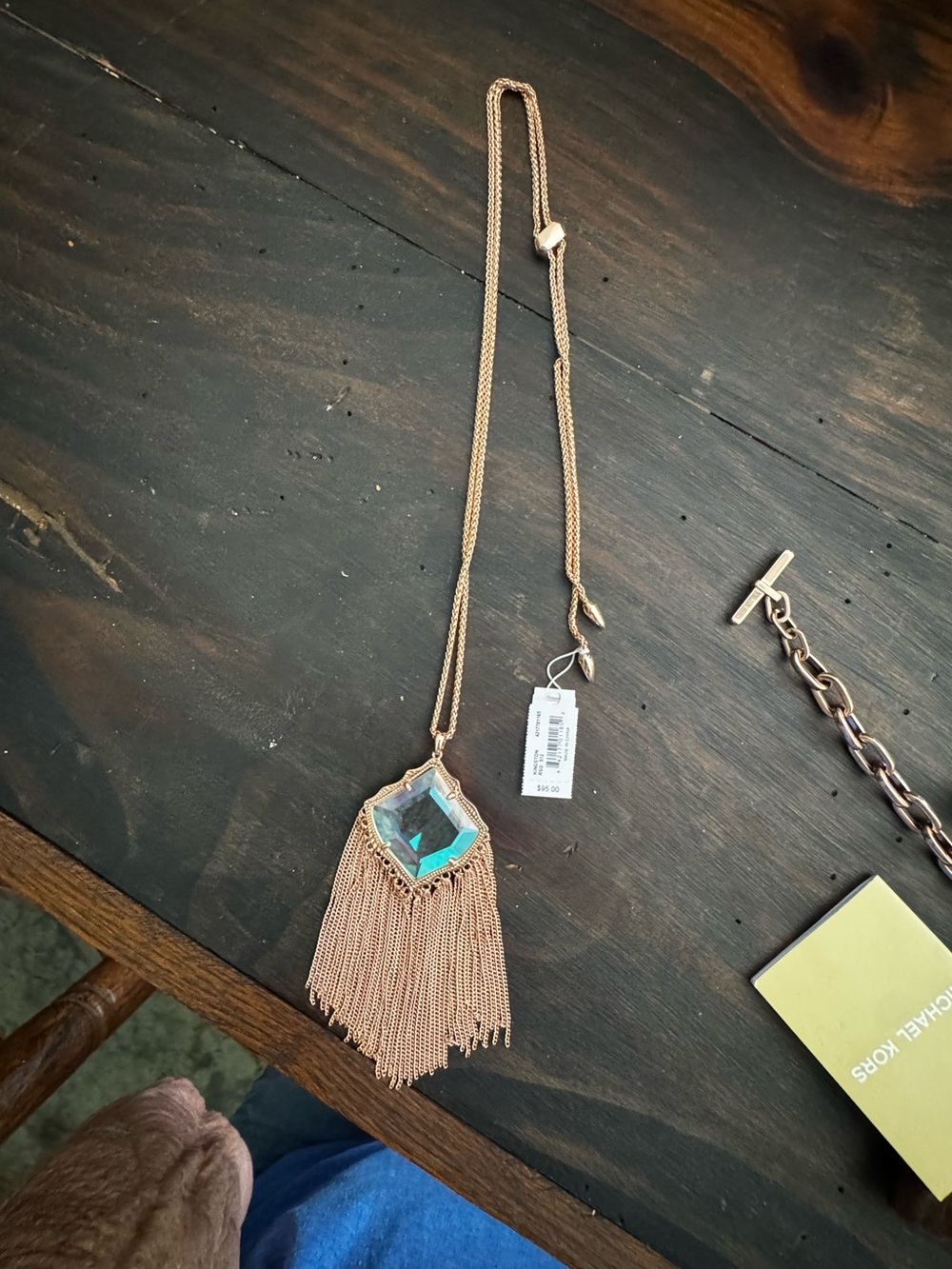 KENDRA SCOTT Rose Gold Fringe Pendant Necklace with Iridescent Crystal